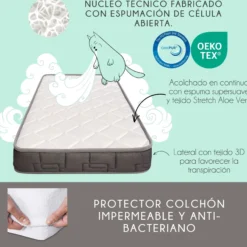 Cuna Convertible Indi Estilo Nórdico, Madera De Haya, Con Barandillas, Colchón Morfeo Y Funda De Colchón Impermeable