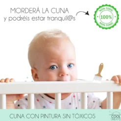 Cuna Convertible Indi Estilo Nórdico, Madera De Haya, Con Barandillas, Colchón Morfeo Y Funda De Colchón Impermeable