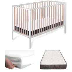 Cuna De Bebé Laponia Estilo Nórdico Natural 120x60 Cm Madera De Haya Con Colchón Morfeo Y Funda Impermeable