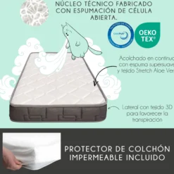 Cuna De Bebé Laponia Estilo Nórdico Natural 120x60 Cm Madera De Haya Con Colchón Morfeo Y Funda Impermeable