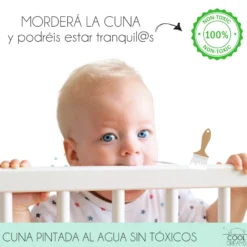 Cuna Laponia Estilo Nórdico Infantil Natural 120x60 Cm Madera De Haya Con Colchón Ternum Y 4 Ruedas Con Freno