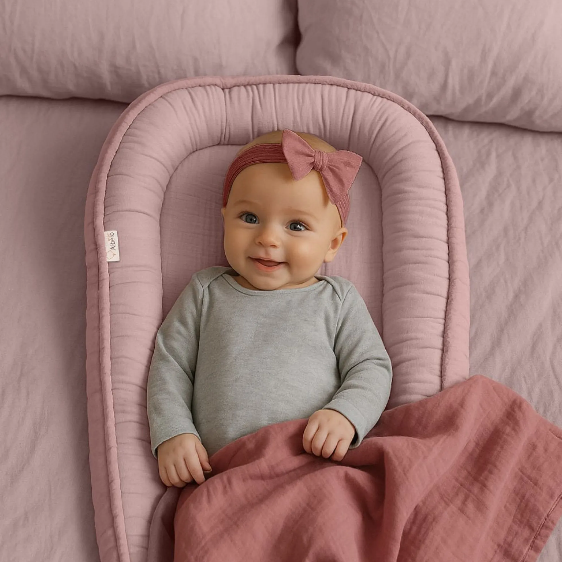 Cuna Nido Colecho Bebe Muselina Rosa Empolvado