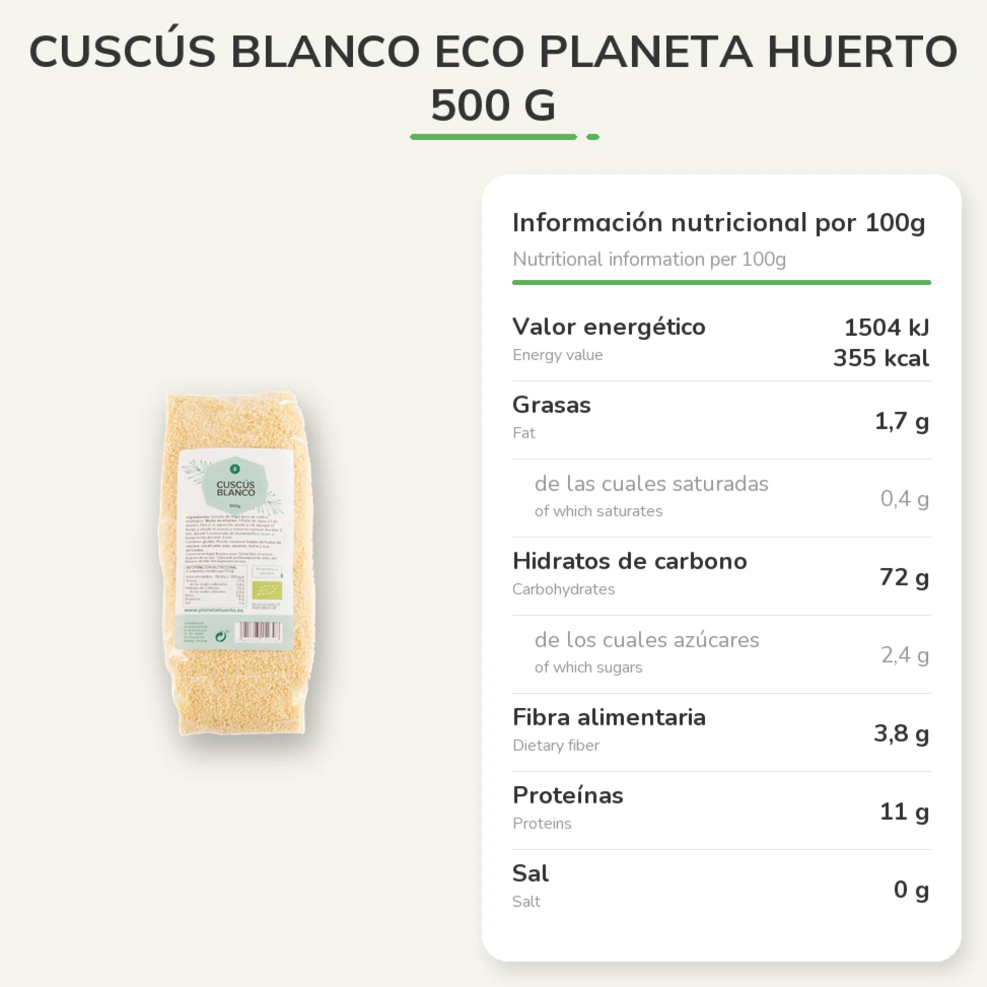 Cuscús blanco ECO Planeta Huerto 500 g