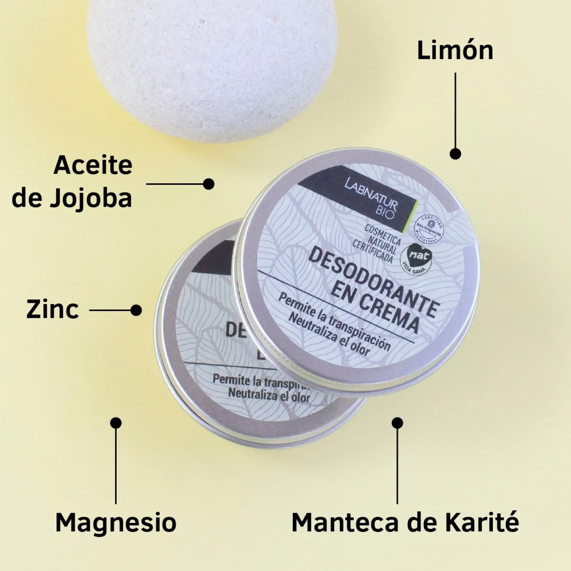 Desodorante en Crema Labnatur Bio 50 ml | Control del Mal Olor | Sin Sales de Aluminio | Piel Sensible | Vegano