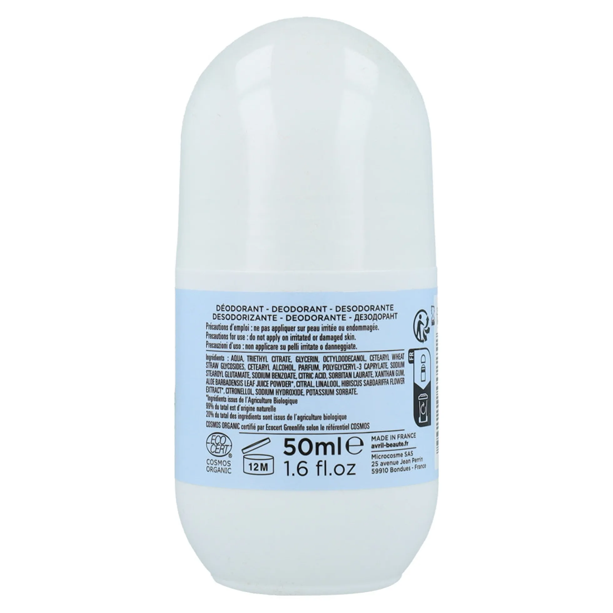 Desodorante orgánico roll-on, Avril, 50 ml
