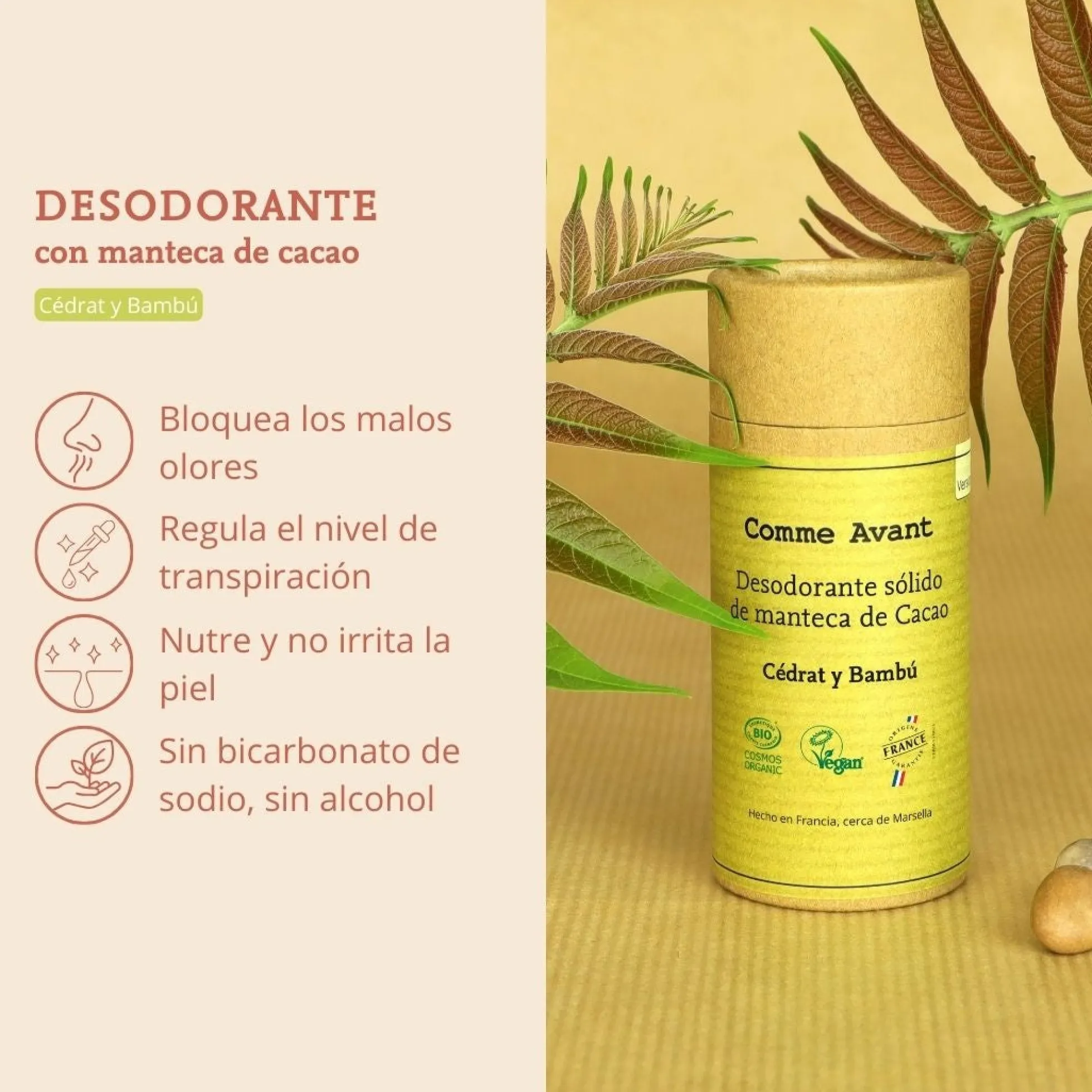 Desodorante sólido de cidra y bambú Comme Avant 60 g