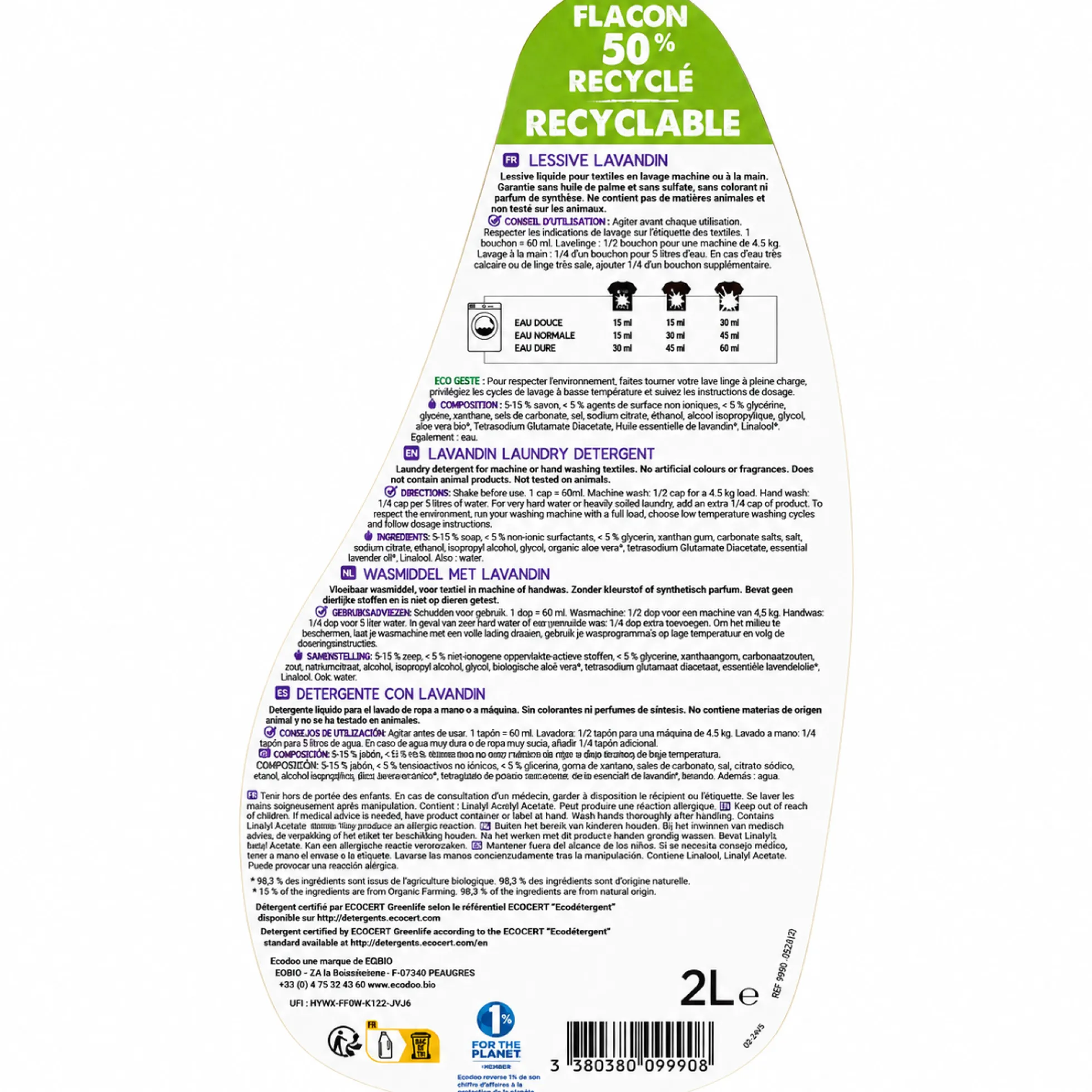 Detergente Líquido Lavandín Ecodoo 2L