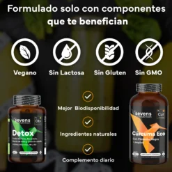 Detox Natural Con Cardo Mariano + Cúrcuma Eco. Sevens Nutrition. Detox Hepático, Digestivo Y Antiinflamatorio Natural