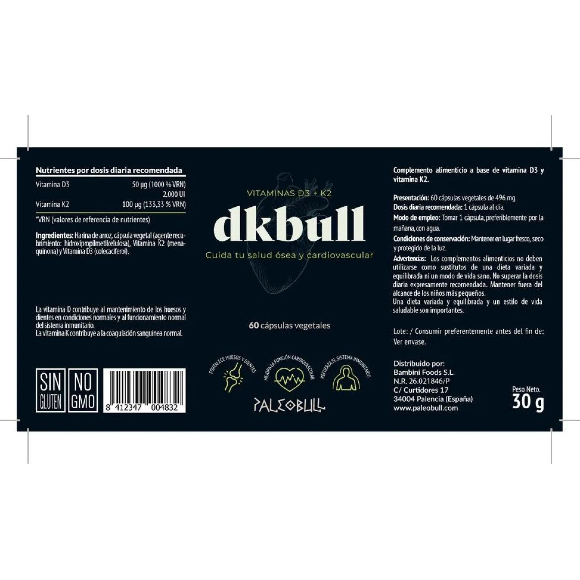 DKbull Vitaminas D3 + K2 Paleobull 60 caps