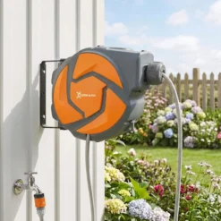 Durhand Enrollador De Manguera Para Jardín De Pared 10+1 M Gris Oscuro Y Naranja