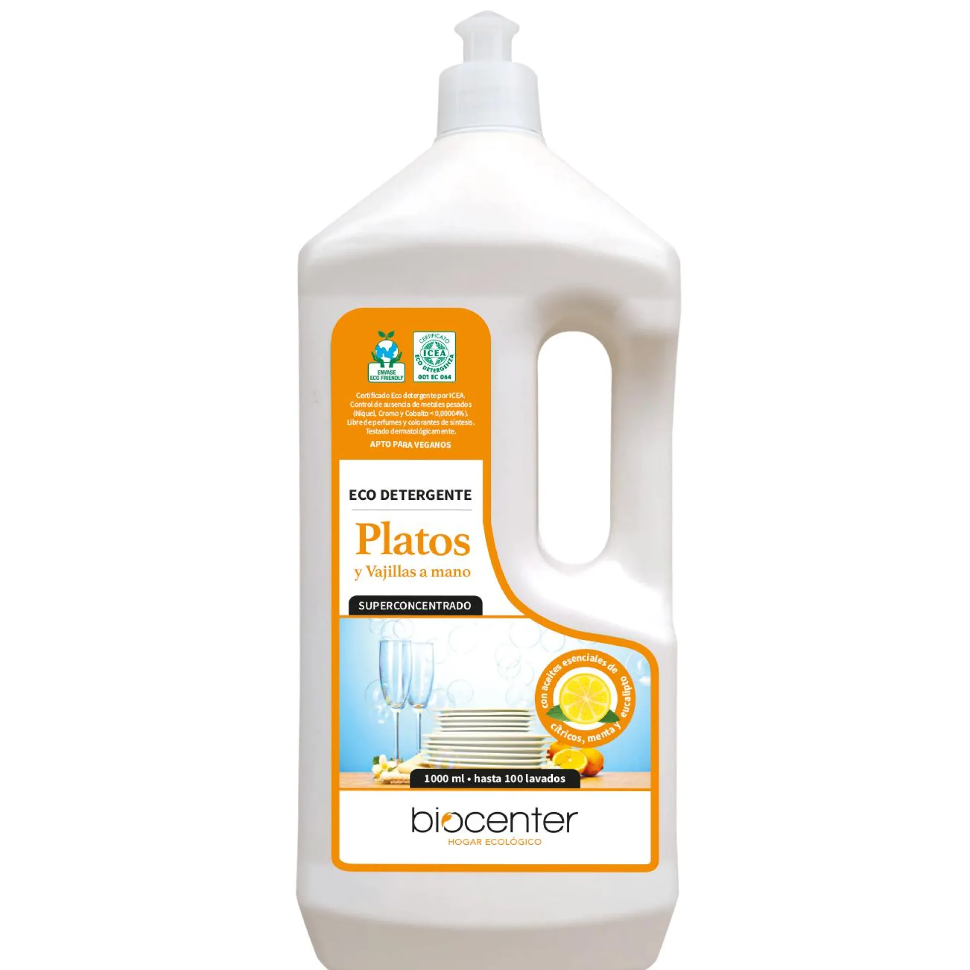 Ecodetergente platos y vajillas a mano Biocenter 1 L