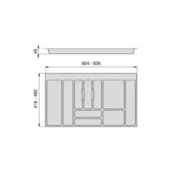 Emuca Cubertero Optima para cajón de cocina, módulo 900 mm, Plástico, Gris