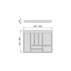 Emuca Cubertero para cajón de cocina, módulo 700 mm, Plástico, Gris