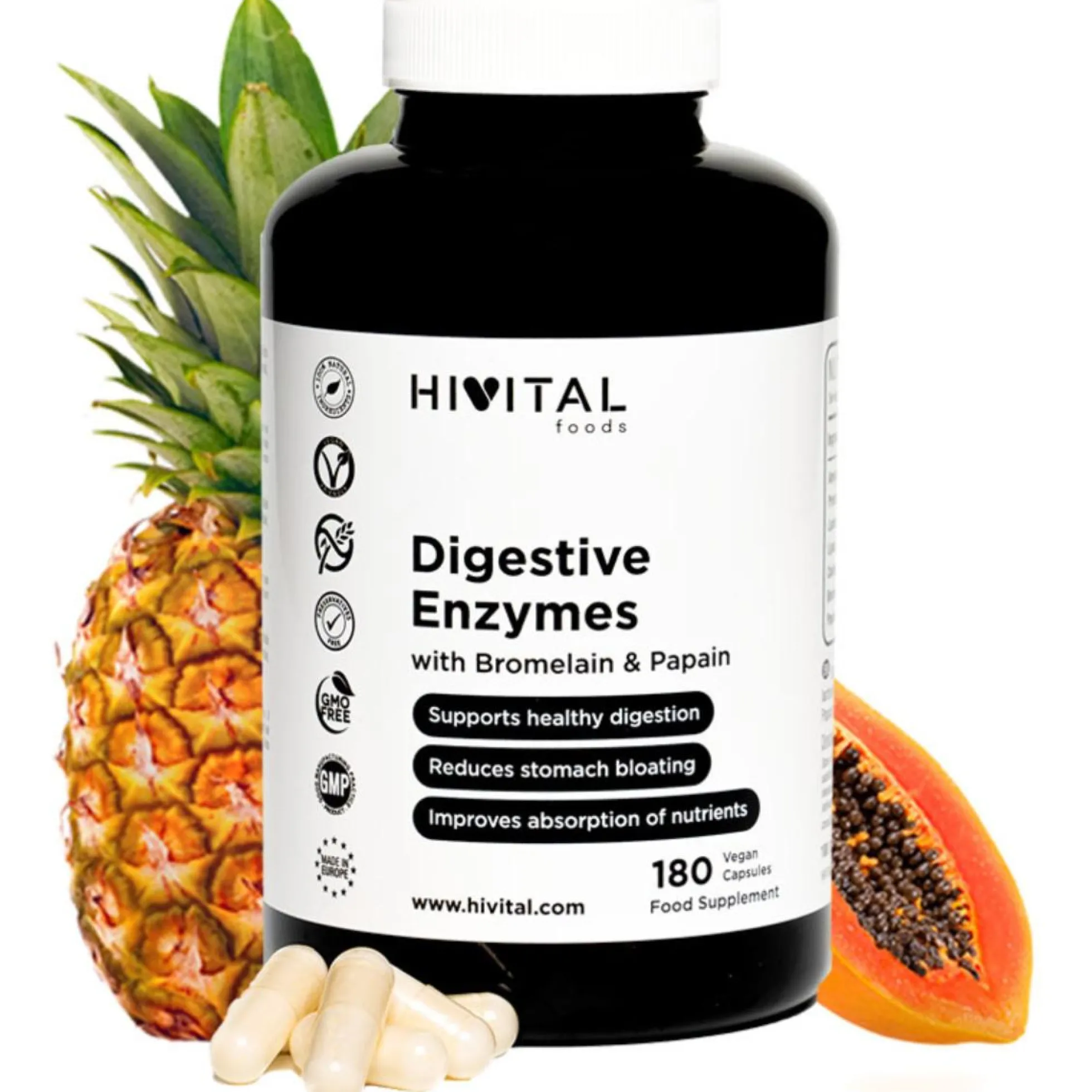 Enzimas digestivas 180 cápsulas veganas Hivital