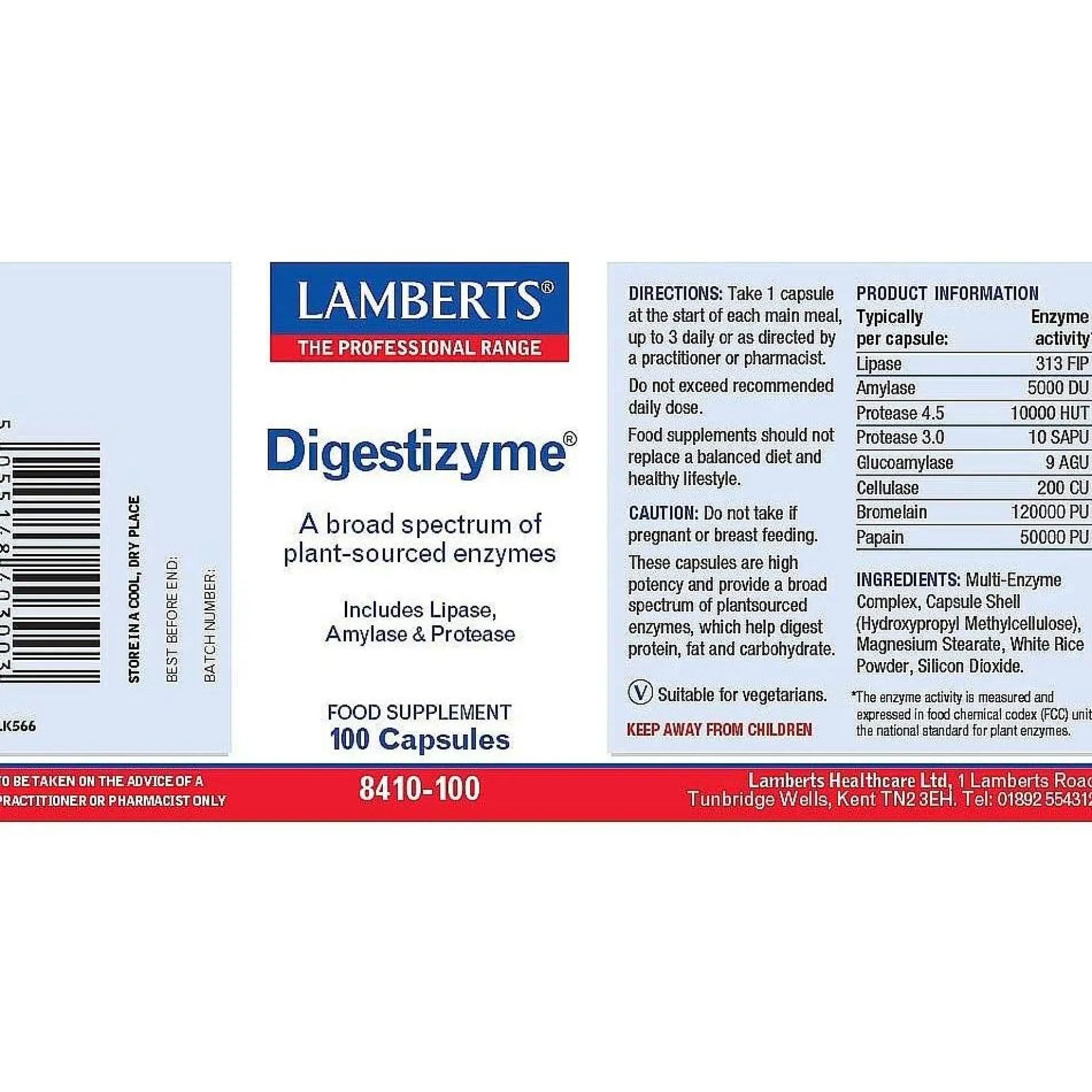 Enzimas Digestivas Lamberts 100 cápsulas