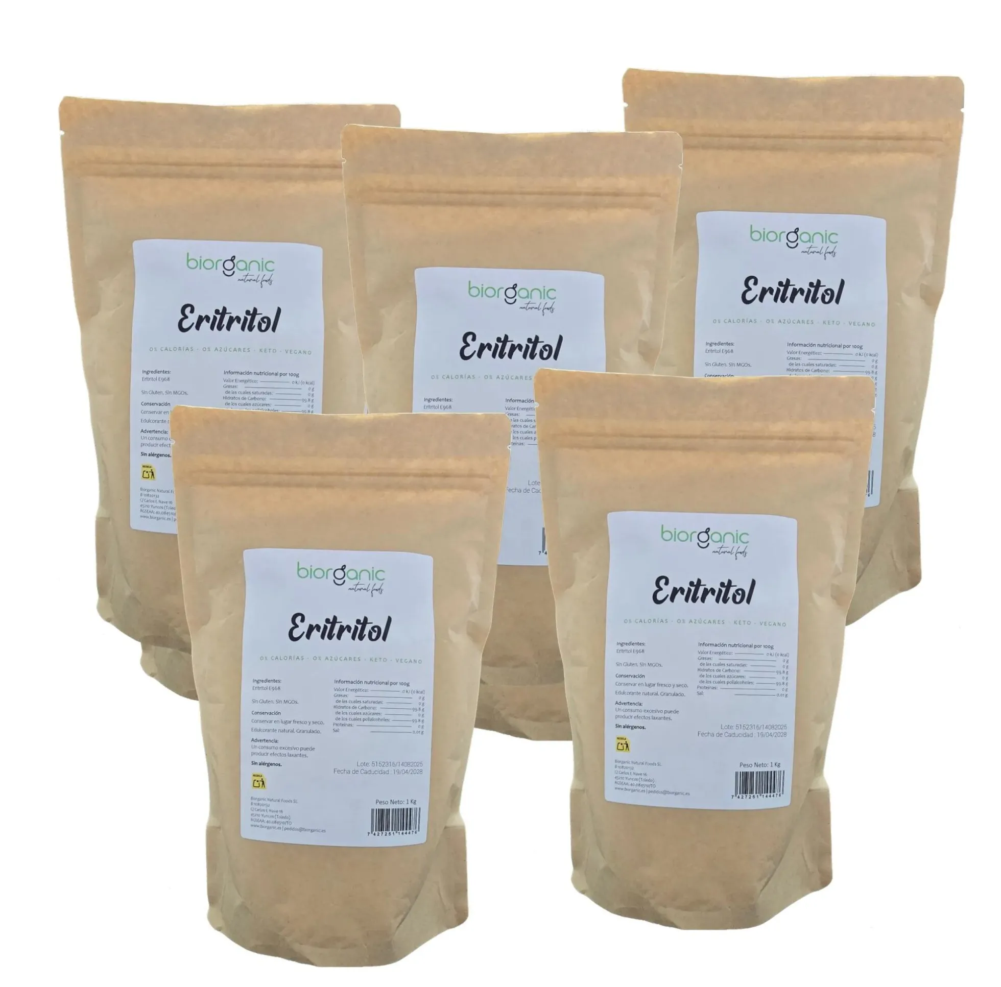 Eritritol 5kg, Pack Ahorro, 100% Natural, Sin Gluten