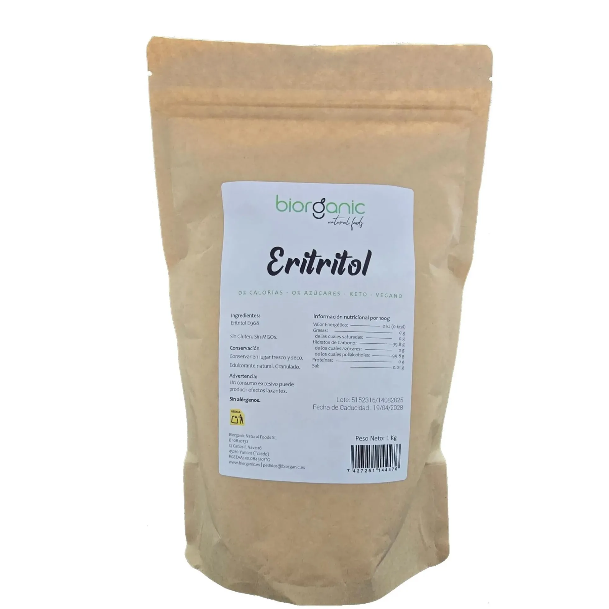 Eritritol 5kg, Pack Ahorro, 100% Natural, Sin Gluten