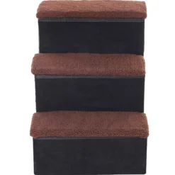 Escalera Para Mascotas 3 Peldaños Plegable Con Tapas Abatibles 40x54x48cm Negro