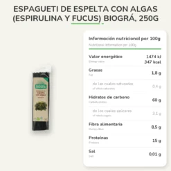 Espagueti de Espelta con Algas (Espirulina y Fucus) Biográ, 250g