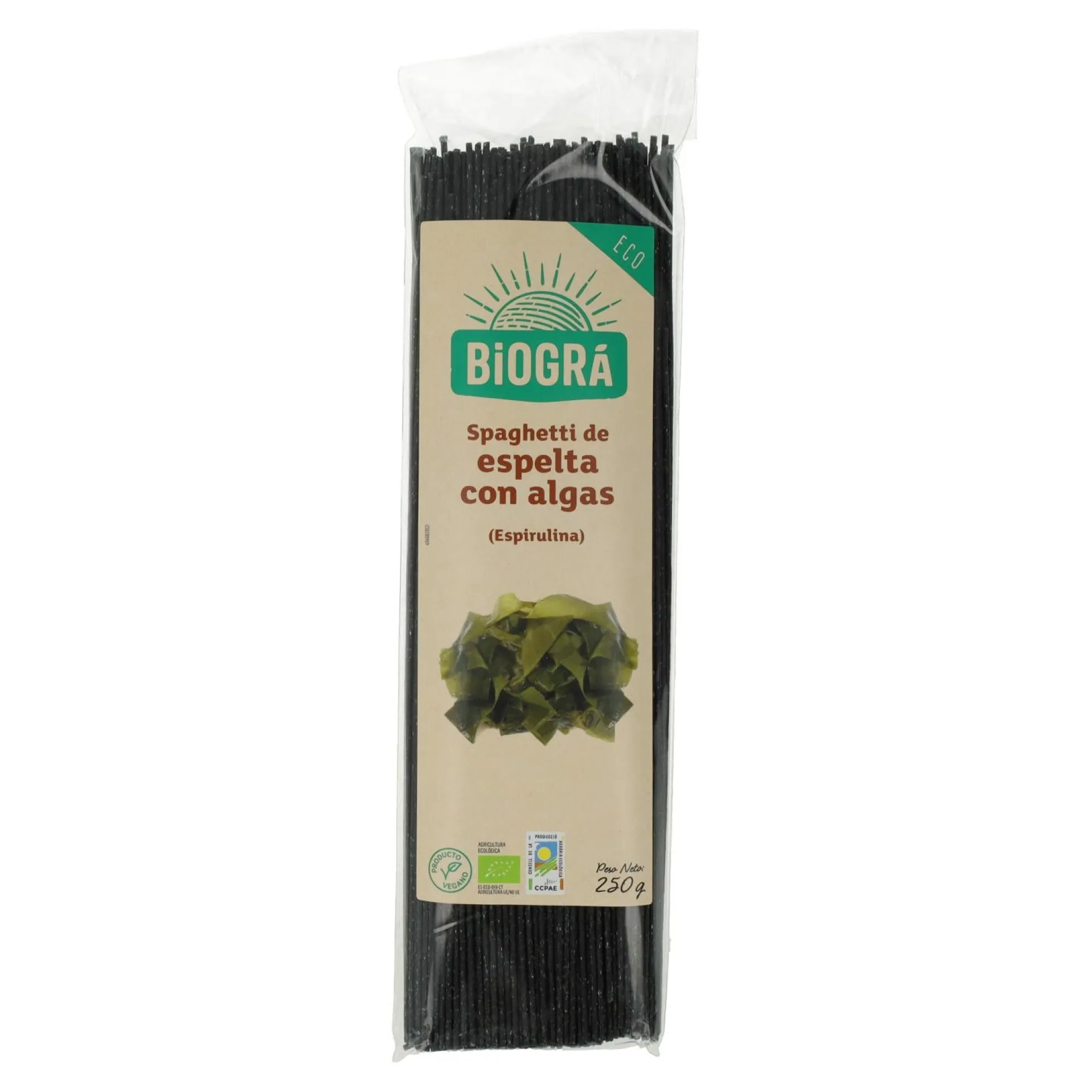 Espagueti de Espelta con Algas (Espirulina y Fucus) Biográ, 250g
