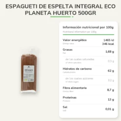 Espagueti de espelta integral ECO Planeta Huerto 500gr