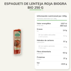 Espagueti de Lenteja Roja Biogra BIO 250 g