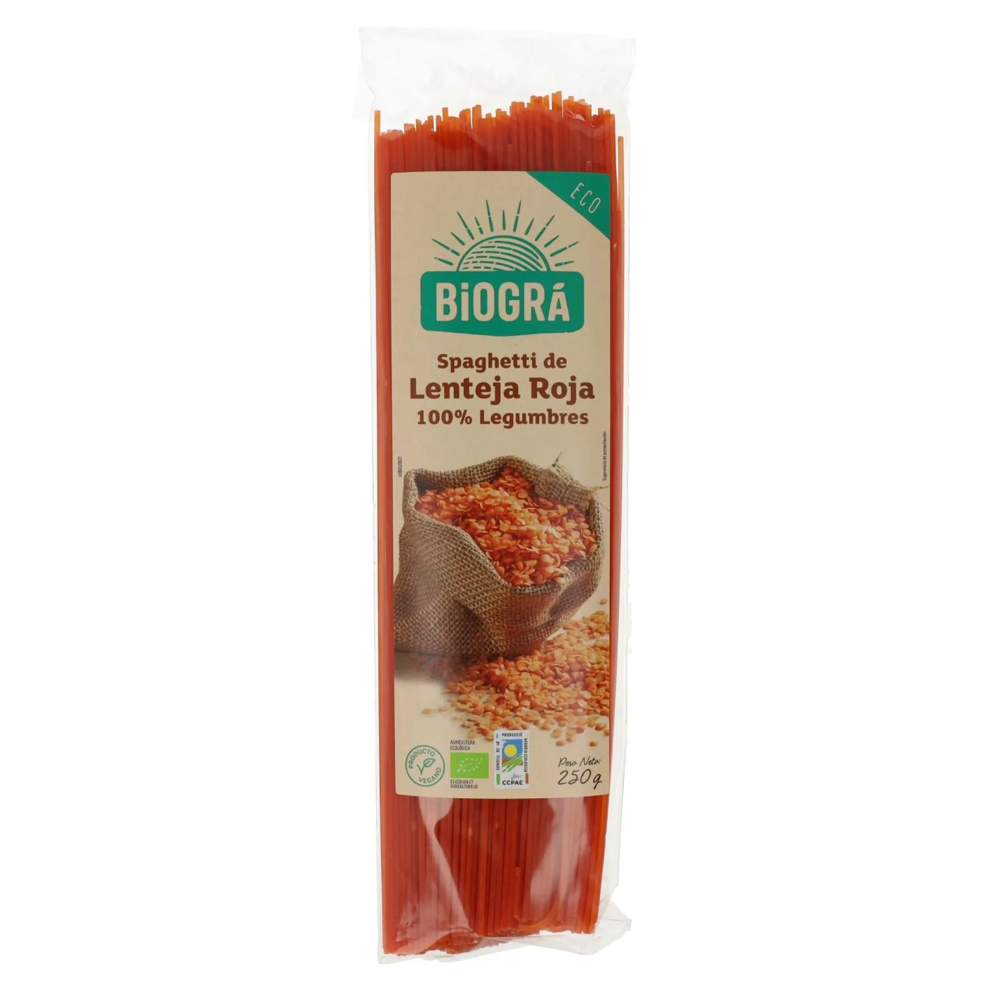 Espagueti de Lenteja Roja Biogra BIO 250 g