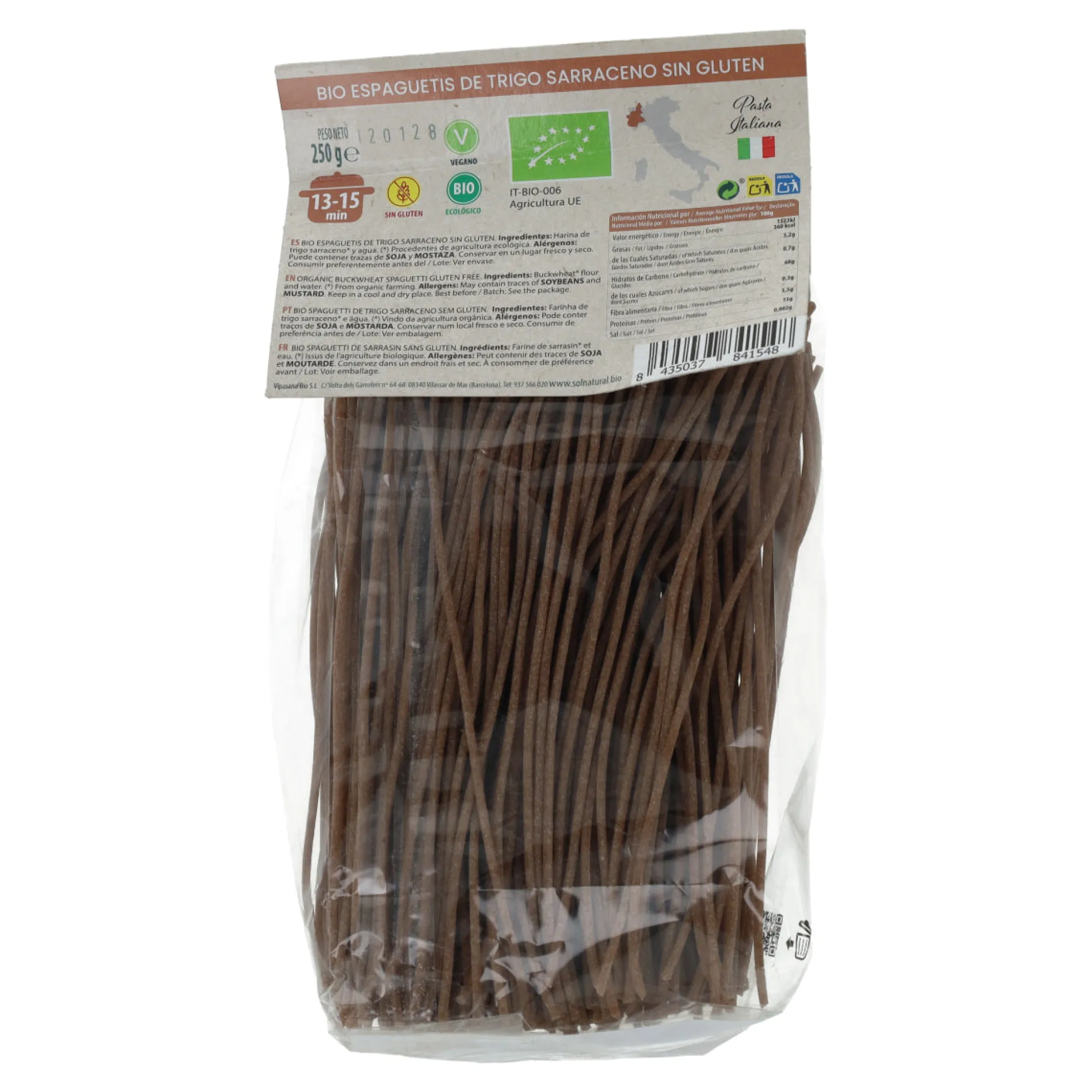 Espagueti de trigo sarraceno sin gluten bio Sol Natural 250 g