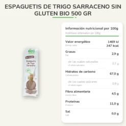 Espaguetis de Trigo Sarraceno sin gluten BIO 500 gr
