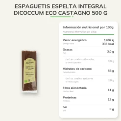 Espaguetis Espelta Integral DICOCCUM ECO Castagno 500 g