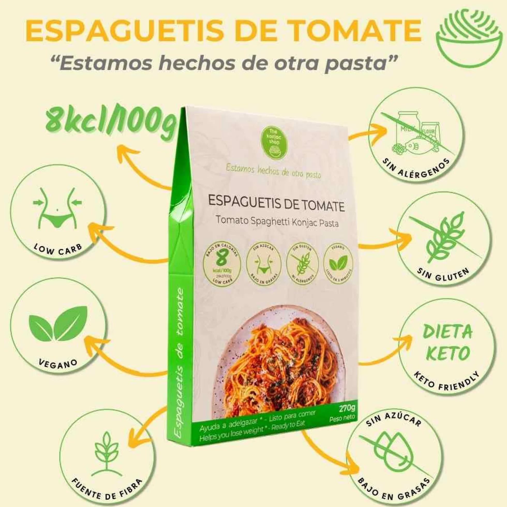 Espaguetis konjac tomate The Konjac Shop 270g