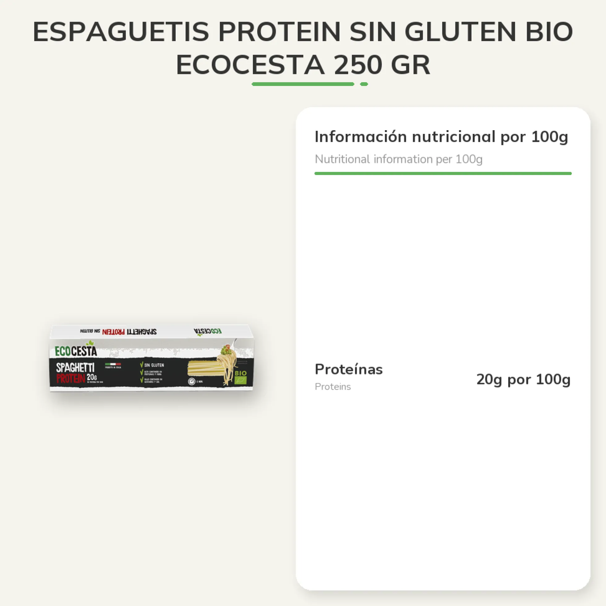 Espaguetis Protein sin gluten BIO Ecocesta 250 gr