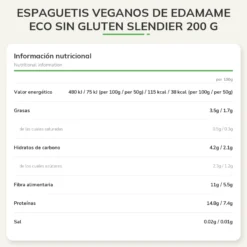Espaguetis Veganos de Edamame Eco sin gluten Slendier 200 g