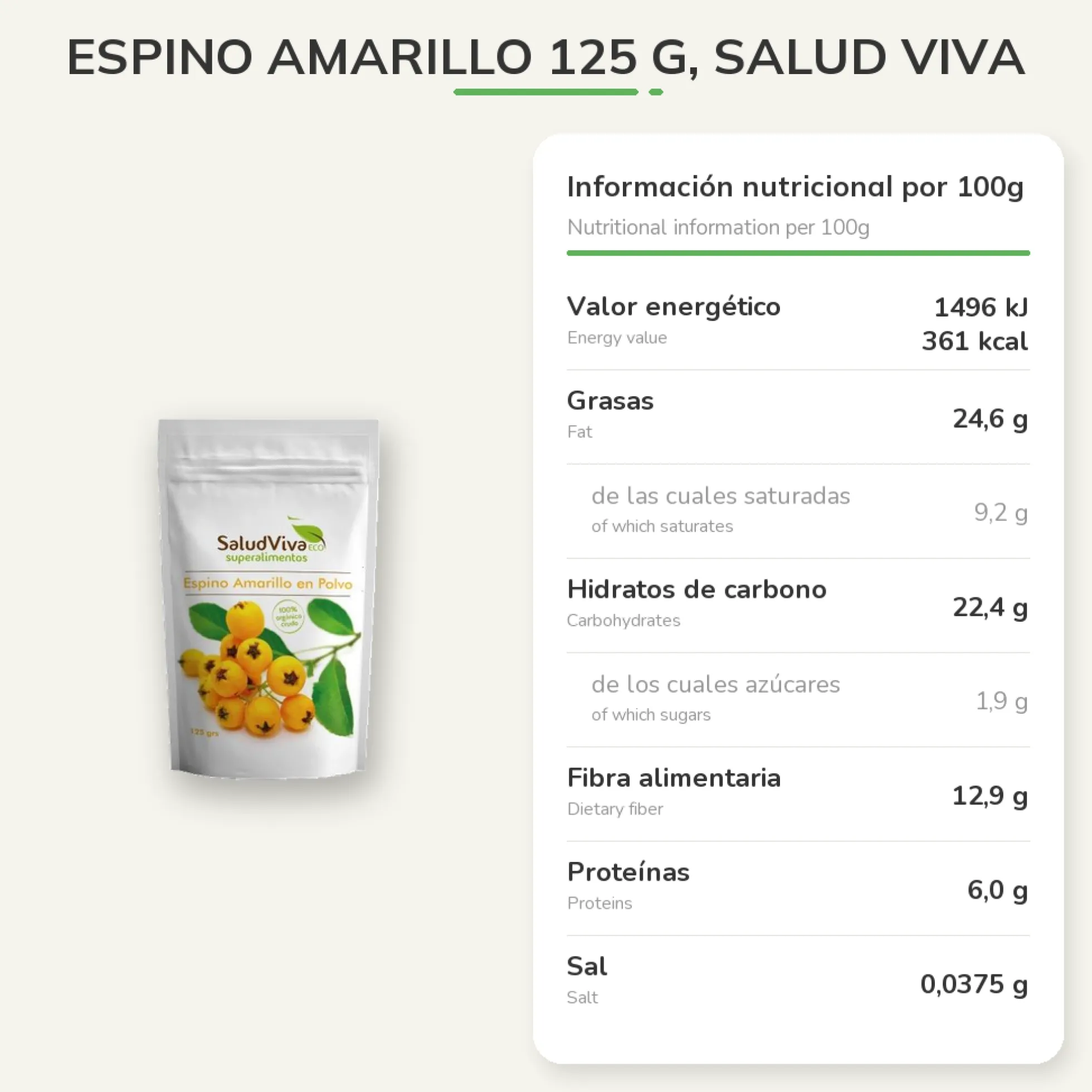 Espino amarillo 125 g, Salud Viva