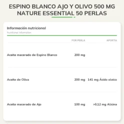Espino Blanco Ajo y Olivo 500 mg Nature Essential 50 Perlas