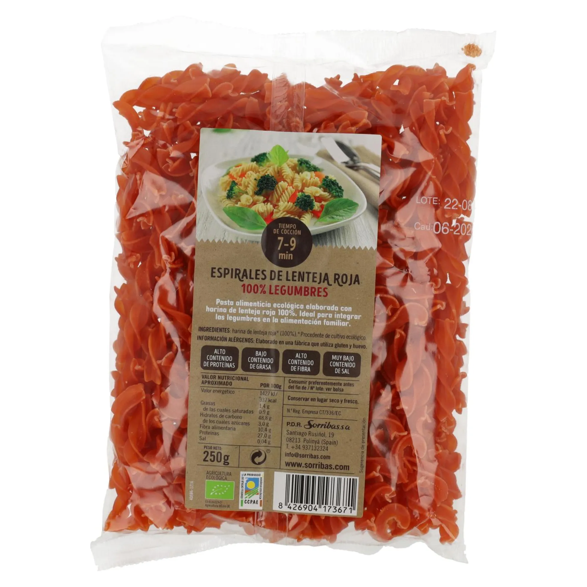 Espiral de lentejas rojas Biogra BIO, 250 g
