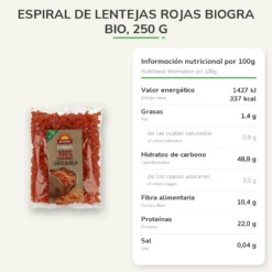 Espiral de lentejas rojas Biogra BIO, 250 g