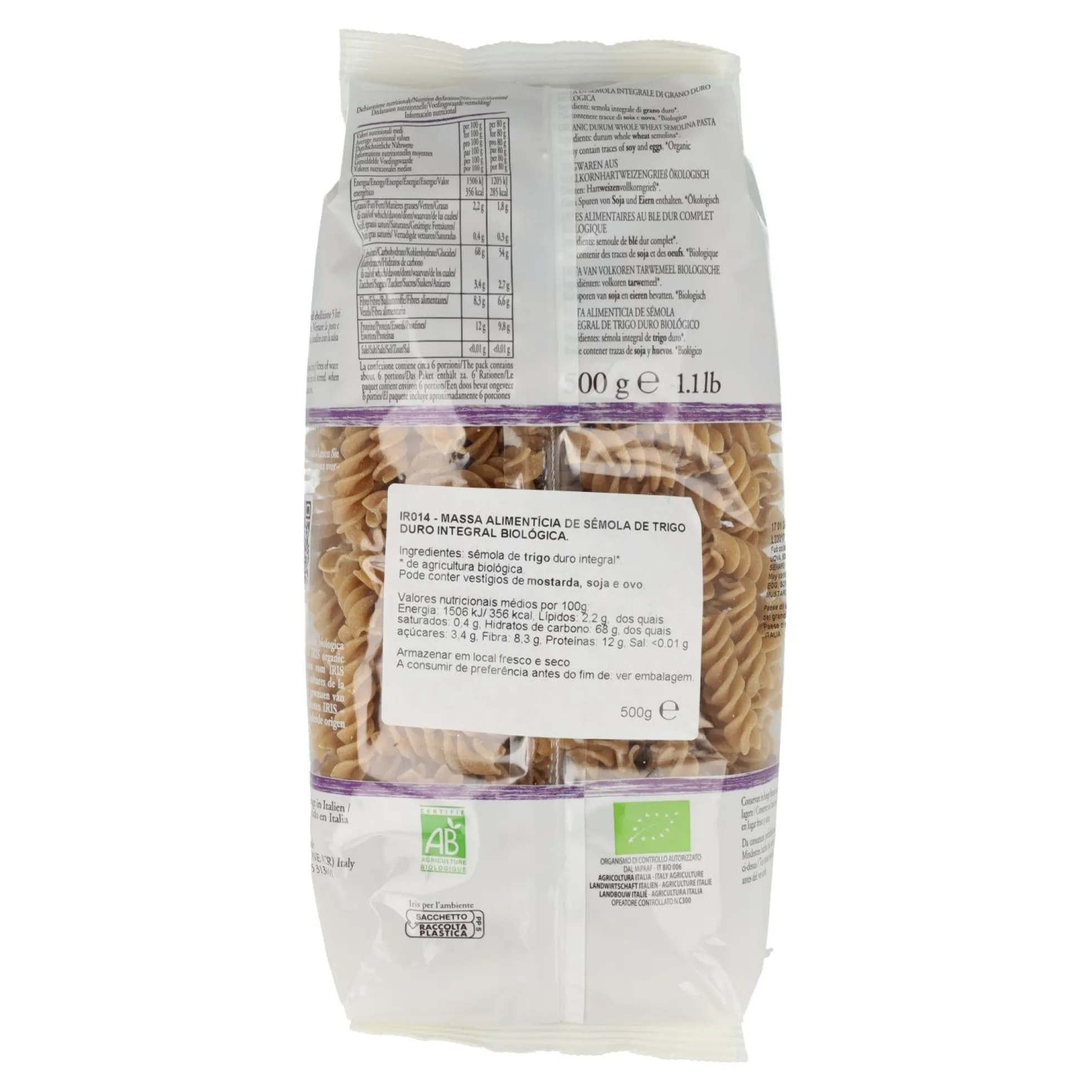 Espirales Integrales de Trigo Iris 500 g