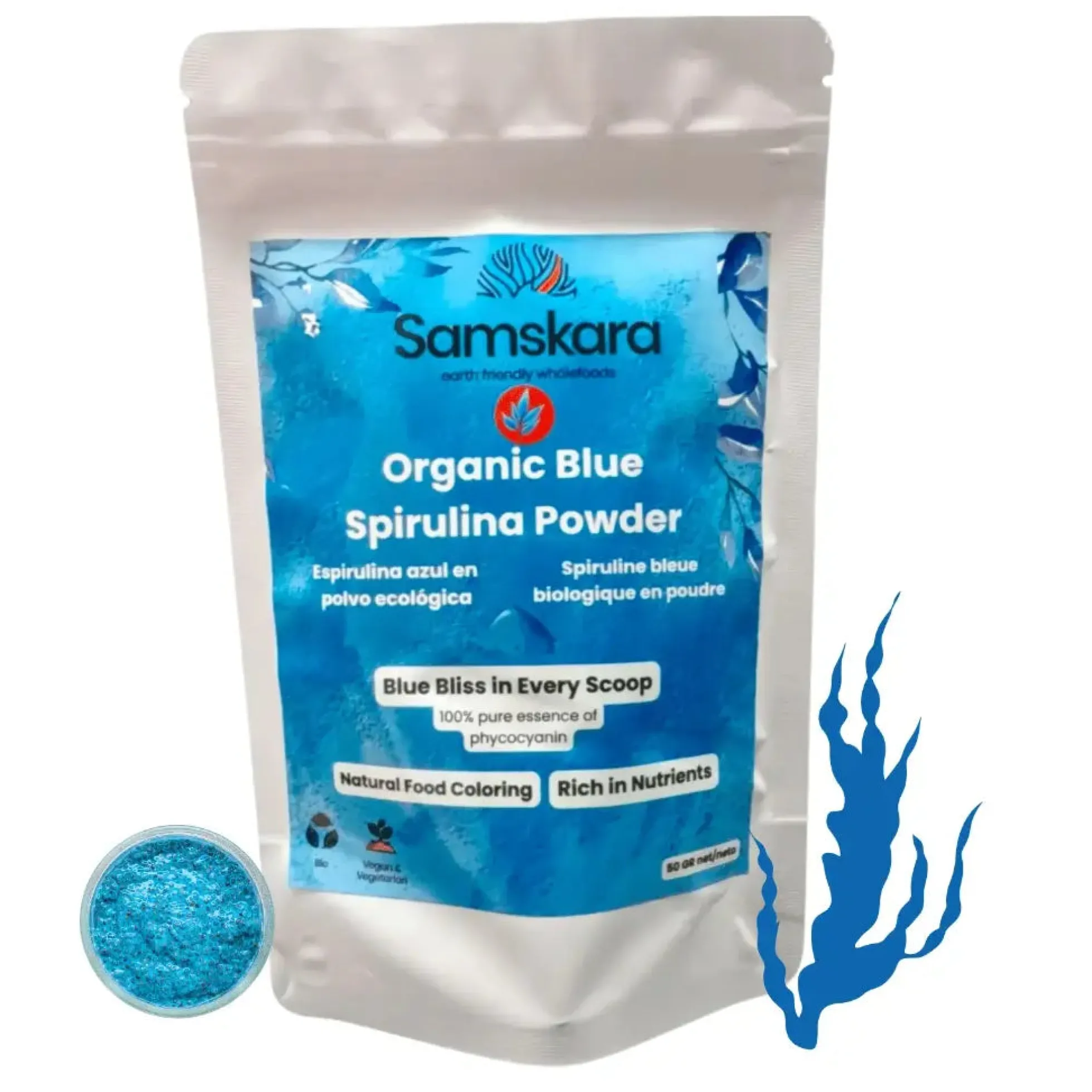 Espirulina Azul En Polvo Bio - 50g | Superalimento Ecológico Vegano Para Batidos, Smoothies Y Zumos