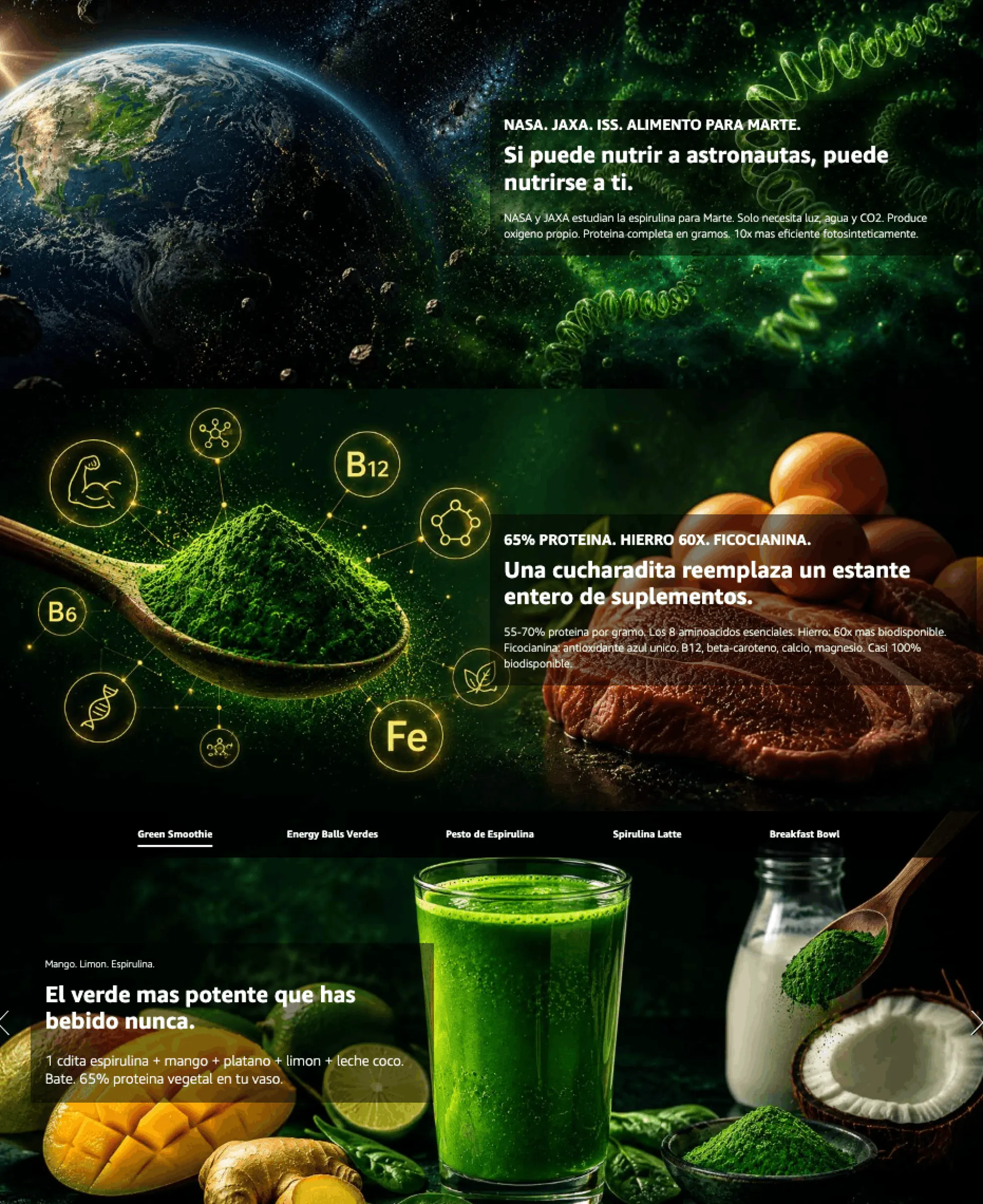 Espirulina En Polvo Bio - 500g | Superalimento Ecológico Vegano Para Batidos, Smoothies Y Zumos, Sin Azúcares Añadidos