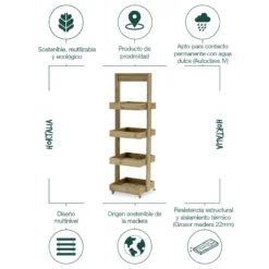 Estantería De Madera Para Plantas Casius 4 Bandejas Hortalia