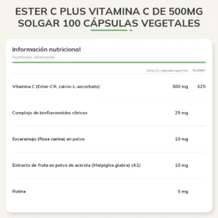 Ester C plus Vitamina Cde 500mgSolgar 100 cápsulas vegetales