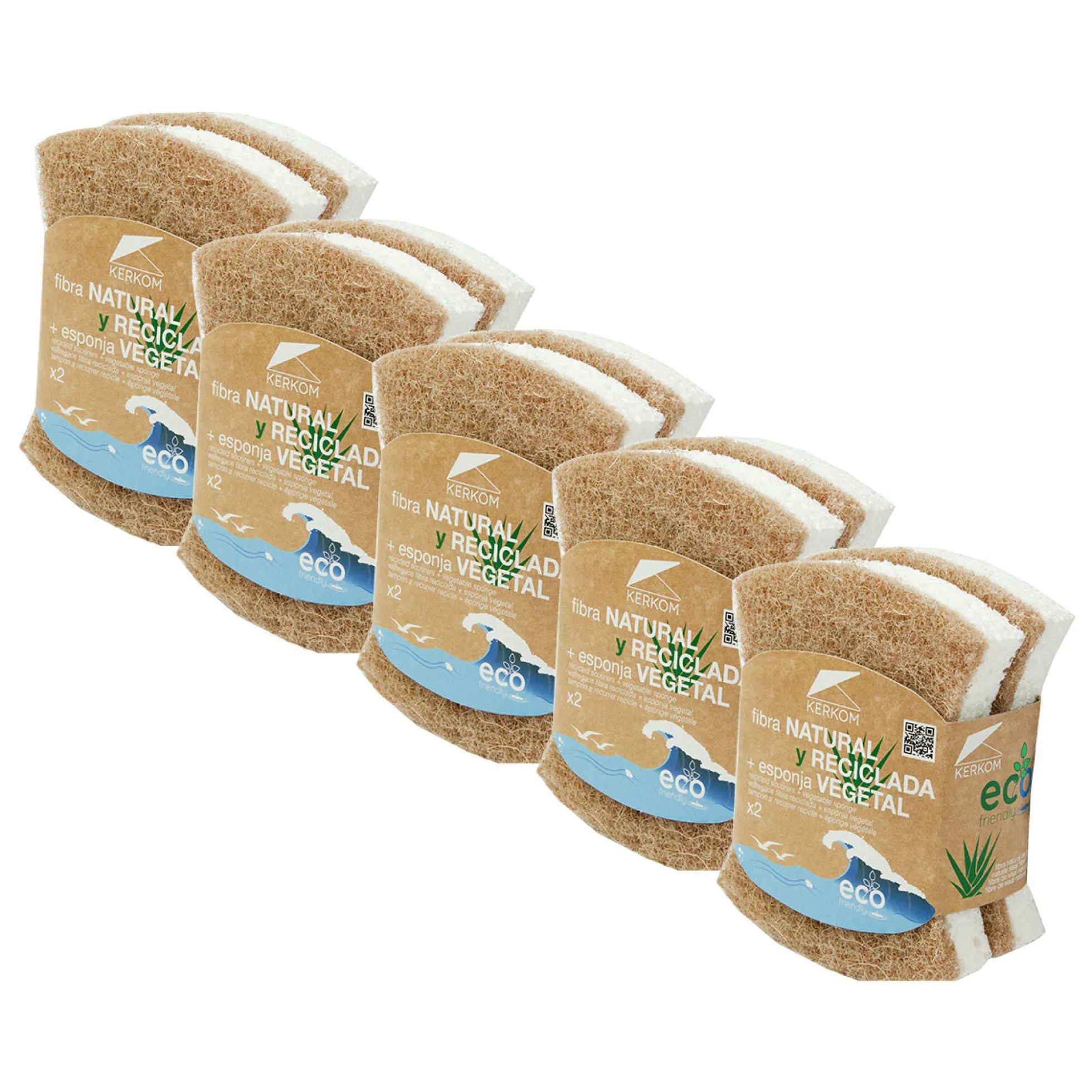 10 Estropajos con esponja vegetal Ergo Eco Friendly Kerkom (5 Packs de 2)