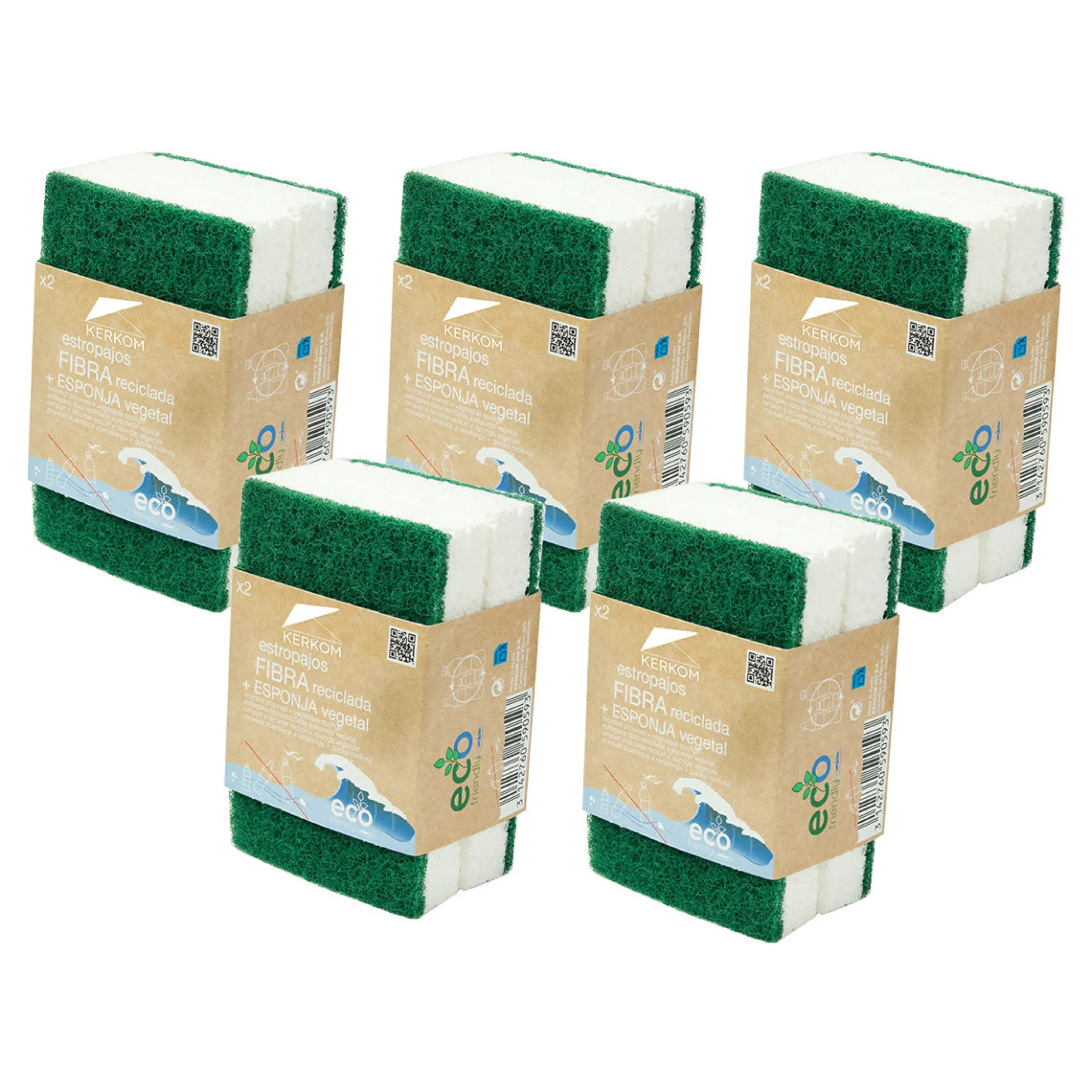 10 Estropajos con esponja vegetal Eco Friendly Kerkom (5 Packs de 2)