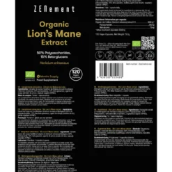 Extracto de melena de león ecológico 50% Polisacáridos, 15% Beta-Glucanos Zenement, 120 comprimidos Extracto de Melena de León Ecológico