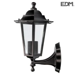 Farol Aluminio Y Cristal Pared Negro 34x17x11cm 1xe27 Edm Mod. Zurich Ip44 Bombilla No Incluida