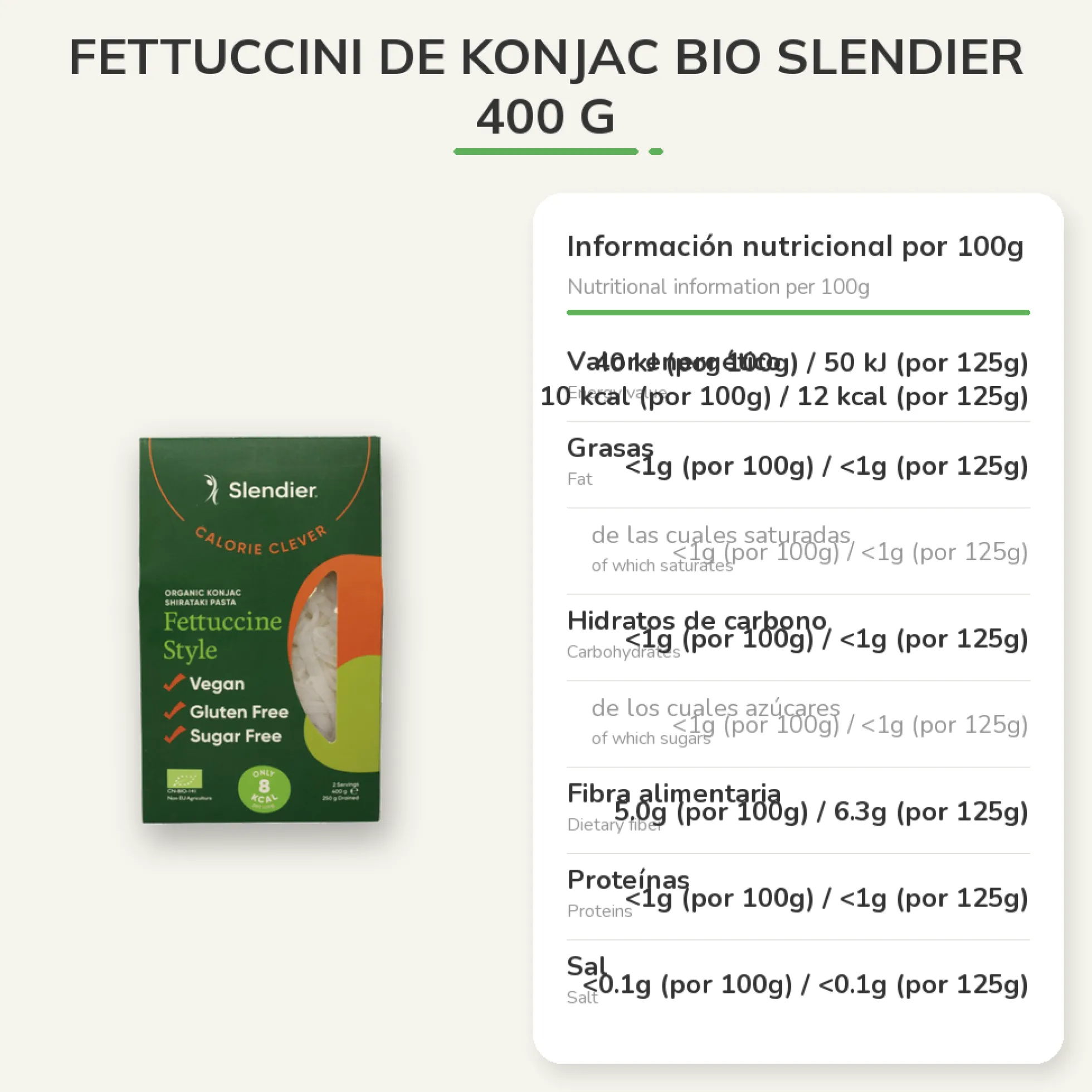 Fettuccini de Konjac bio Slendier 400 g