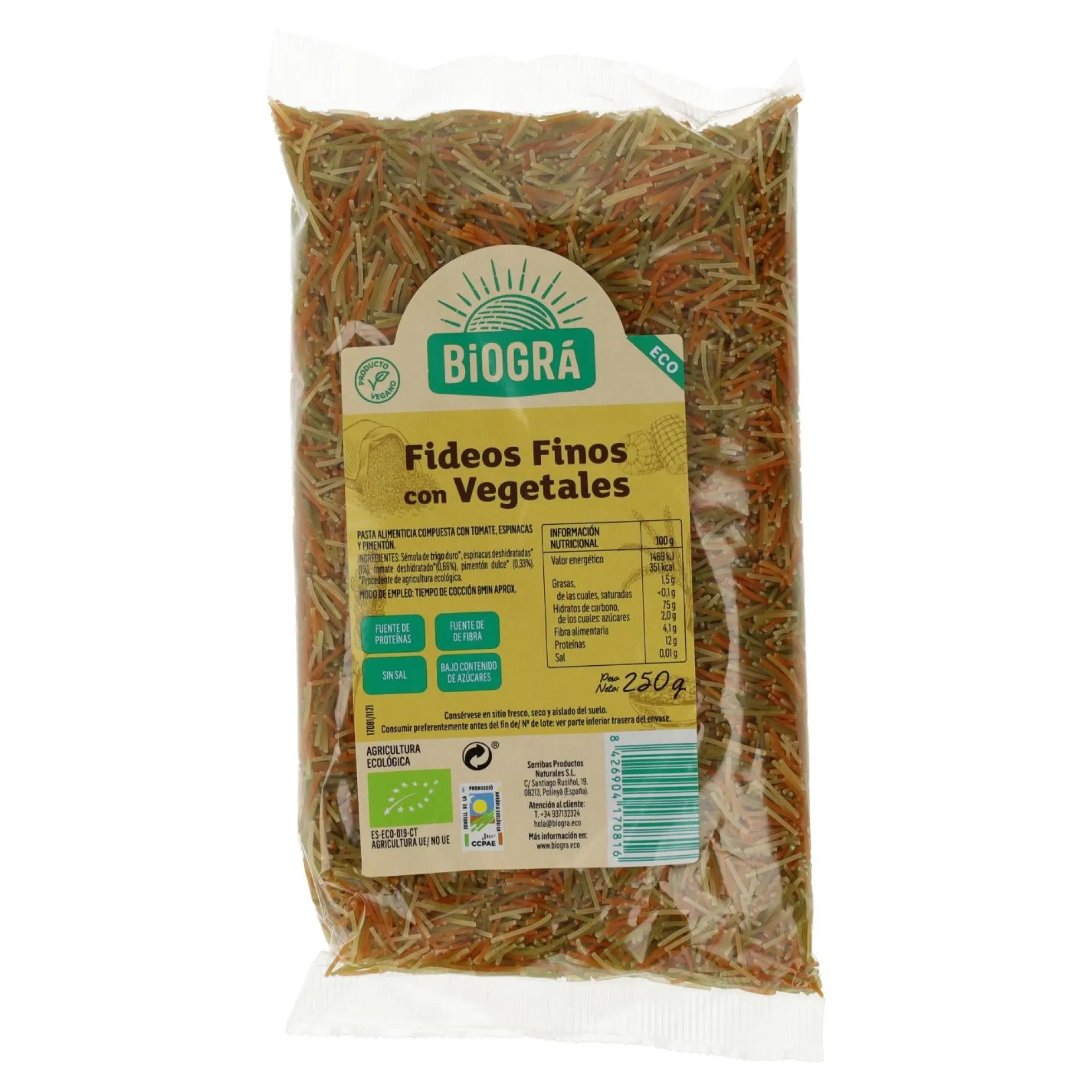 Fideos Finos con Verduras Biográ 250g