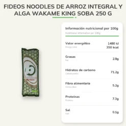 Fideos Noodles de Arroz integral y Alga Wakame King Soba 250 g