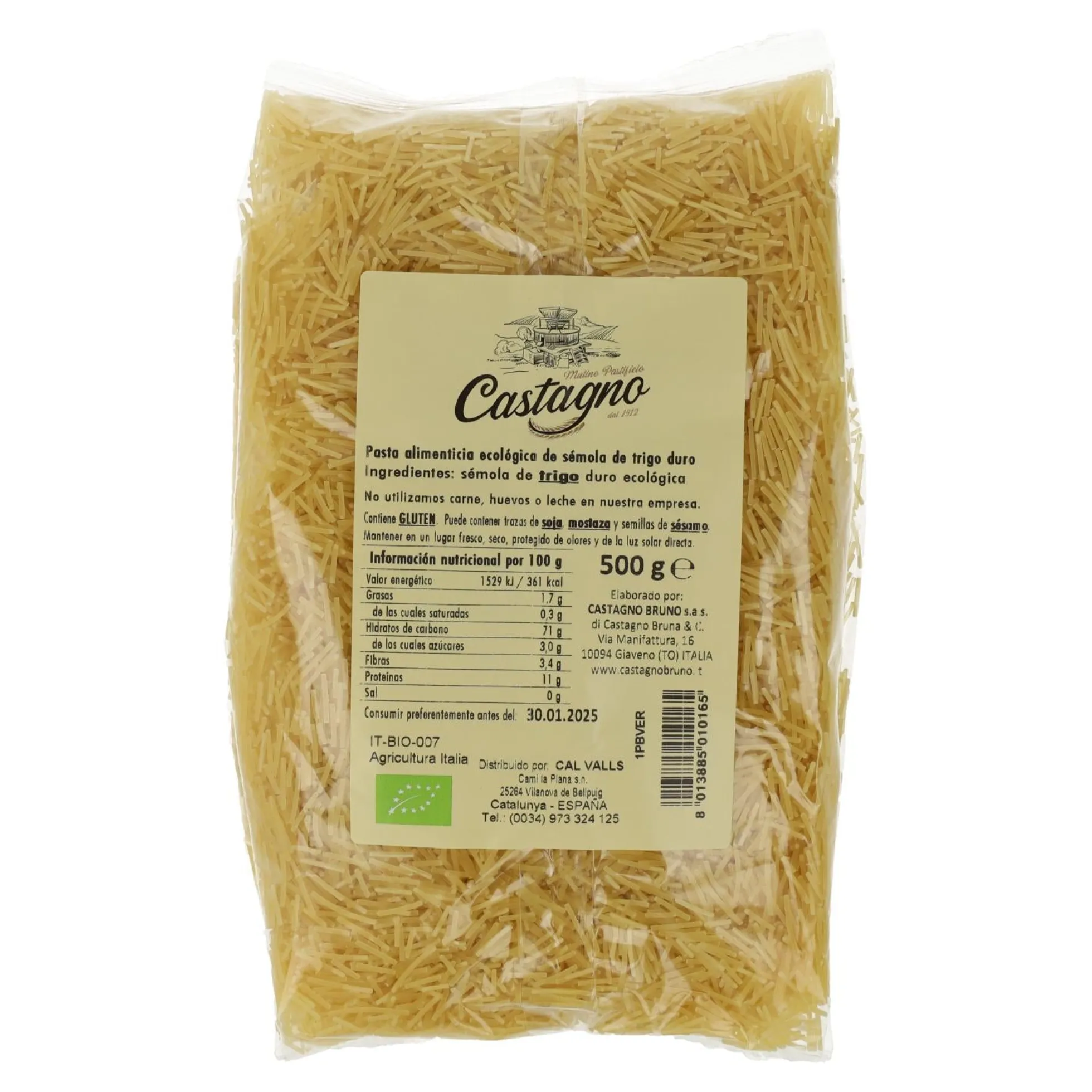 Fideos Trigo Duro (cabello de ángel) ECO Castagno 500 g